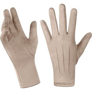 Women's Beige Winter Warm Touchscreen Thermal Elastic Stretch Texting Gloves
